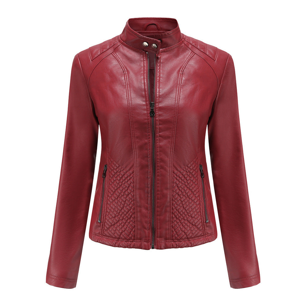 Simple European And American Trend Thin Coat Long Sleeve Motorcycle Jacket Women