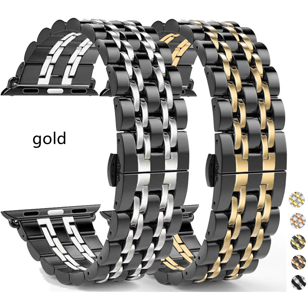 Seven Beads Stainless Steel Strap With Butterfly Buckle