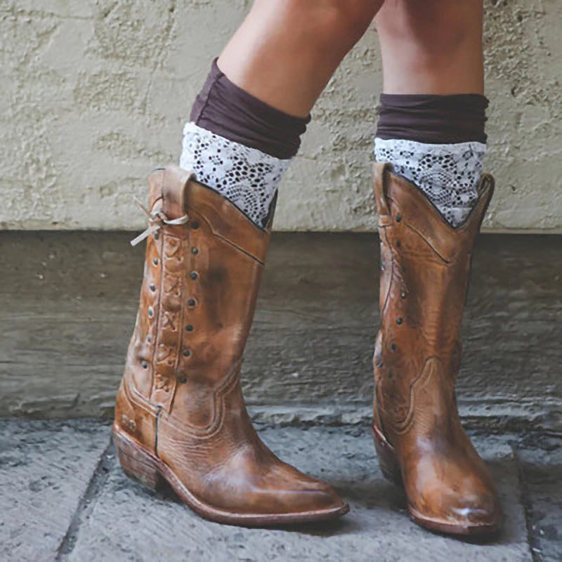 European And American Style Thick Heel Plus Size Mid-tube Knight Boots Women Boots