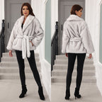Fur Mid-length Coat With Belt Fashionable