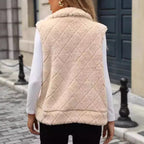 Loose Zip Diamond Lattice Coat Plush Vest