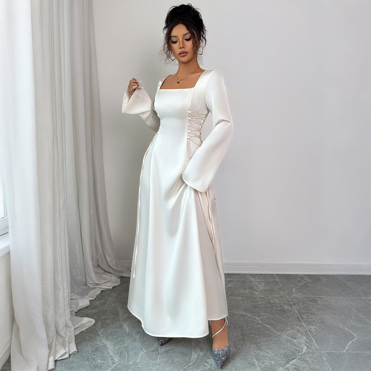 Advanced Solid Color Long Sleeve Dress Women's Clothing